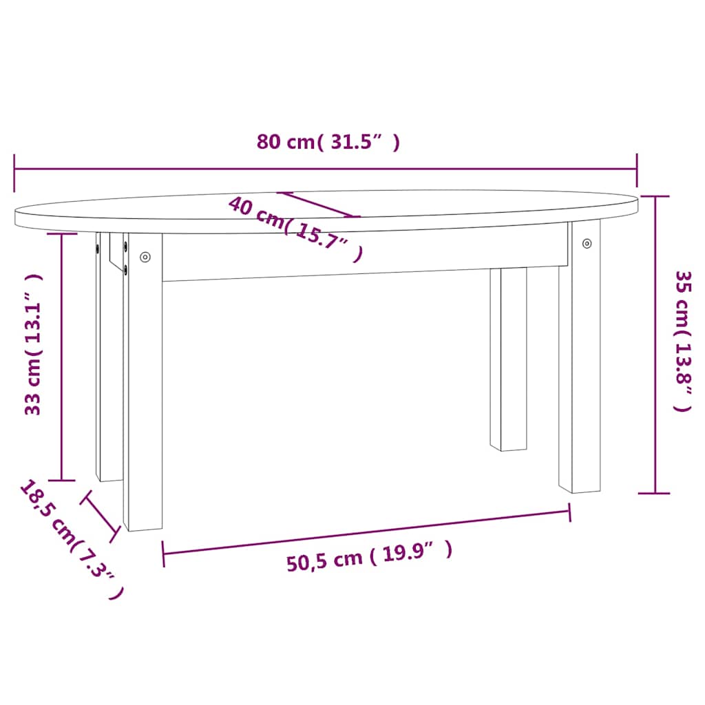 Coffee Table Grey 80x40x35 cm Solid Wood Pine