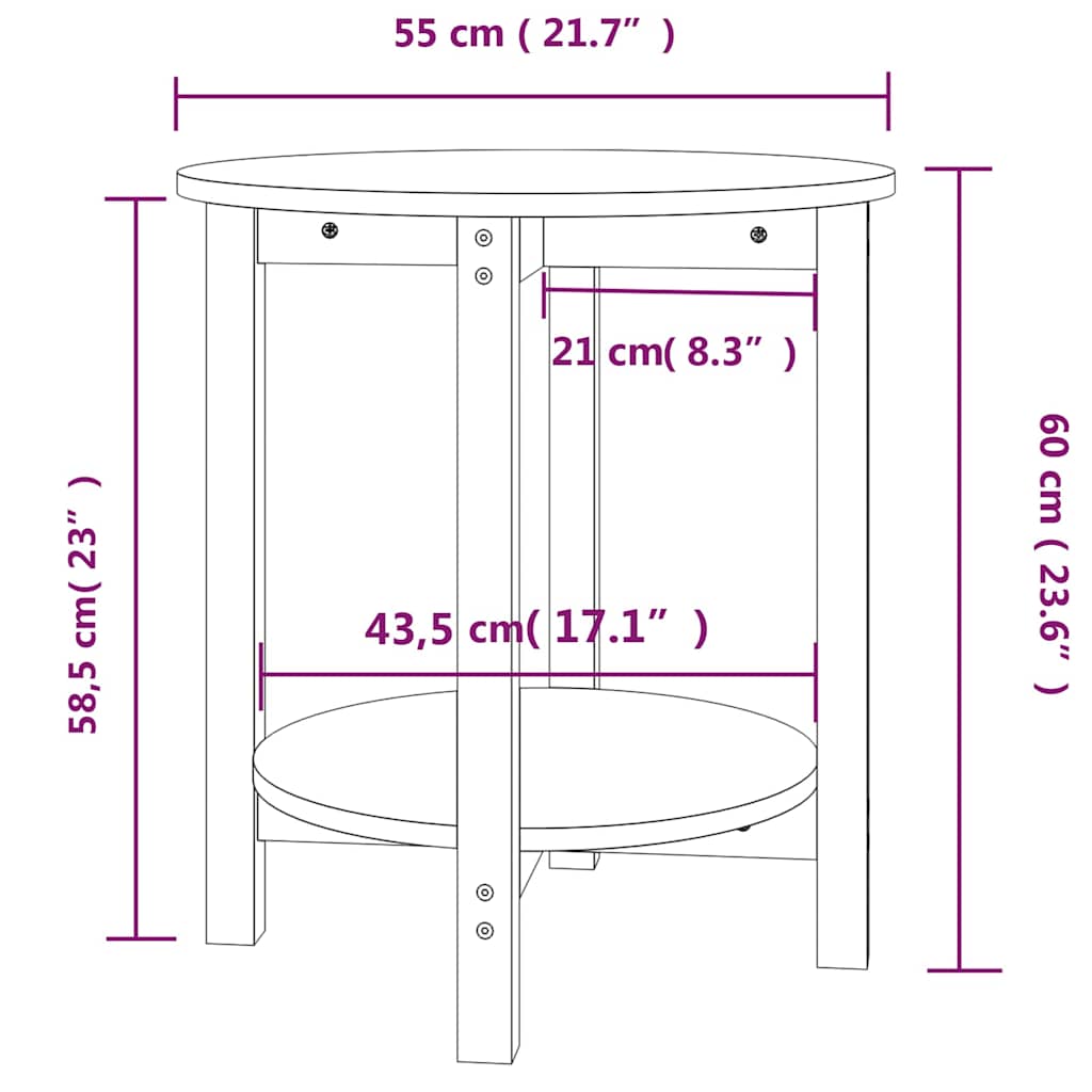 Coffee Table Black Ø 55x60 cm Solid Wood Pine