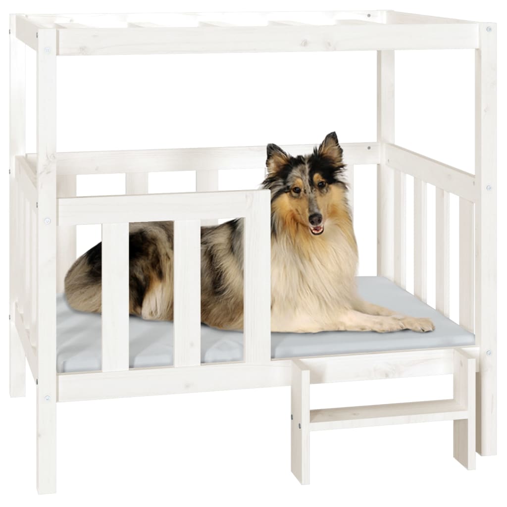 Dog Bed | White | Solid Pine Wood | 105.5 x 83.5 x 100 cm | Durable