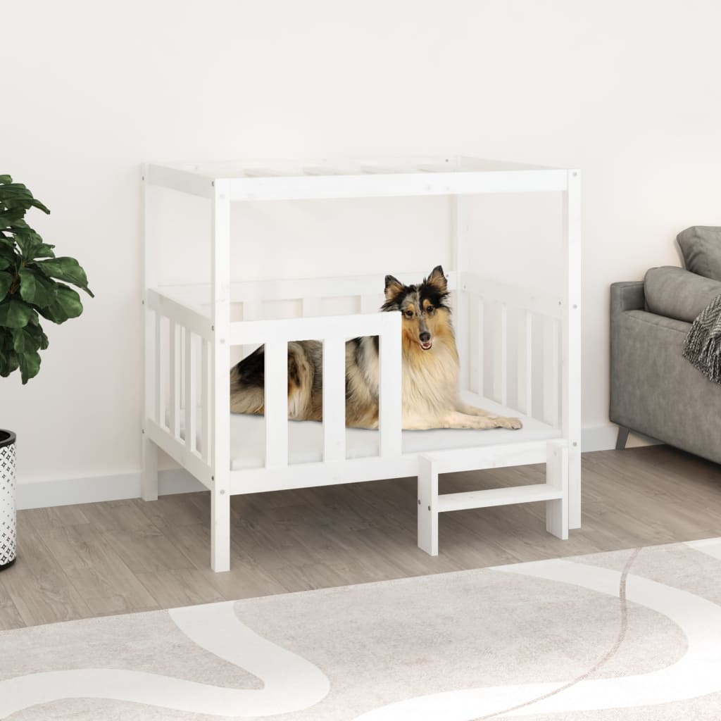 Dog Bed | White | Solid Pine Wood | 105.5 x 83.5 x 100 cm | Durable