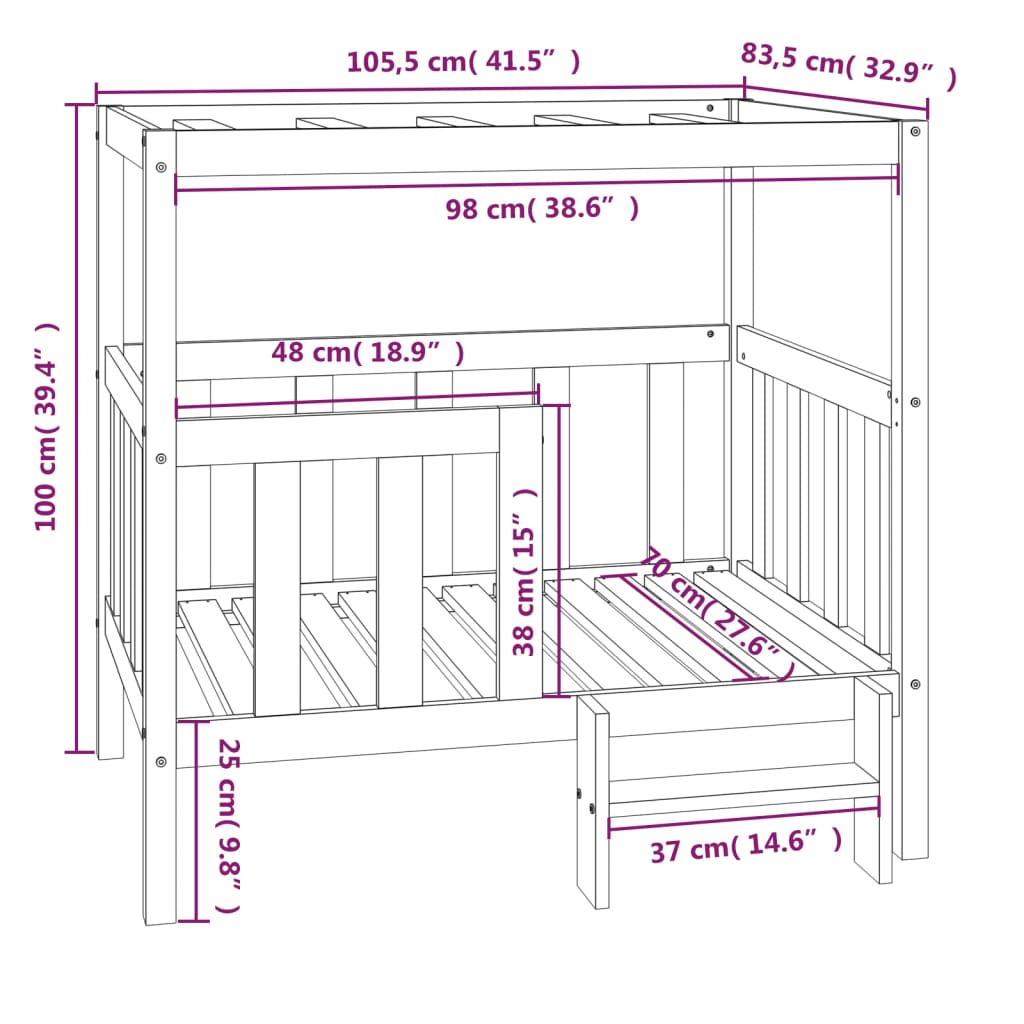 Dog Bed | Grey | Solid pine wood | Medium | Dog Bed | Rectangular