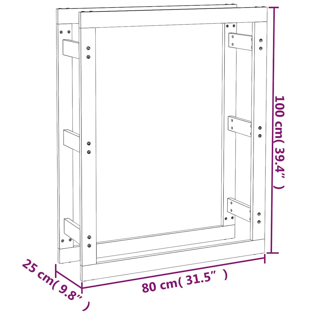 Firewood Rack Grey 80x25x100 cm Solid Wood Pine