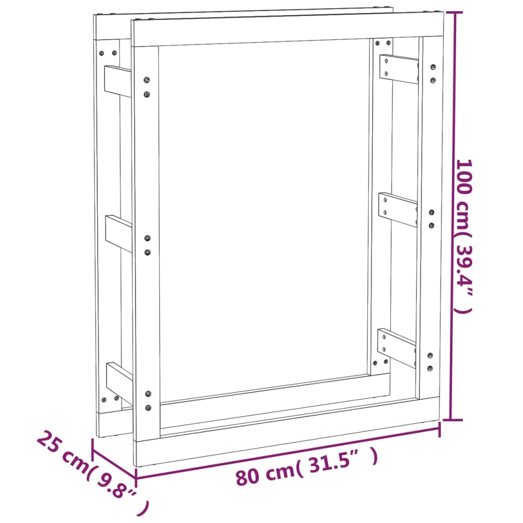 vidaXL Firewood Rack Black 80x25x100 cm Solid Wood Pine