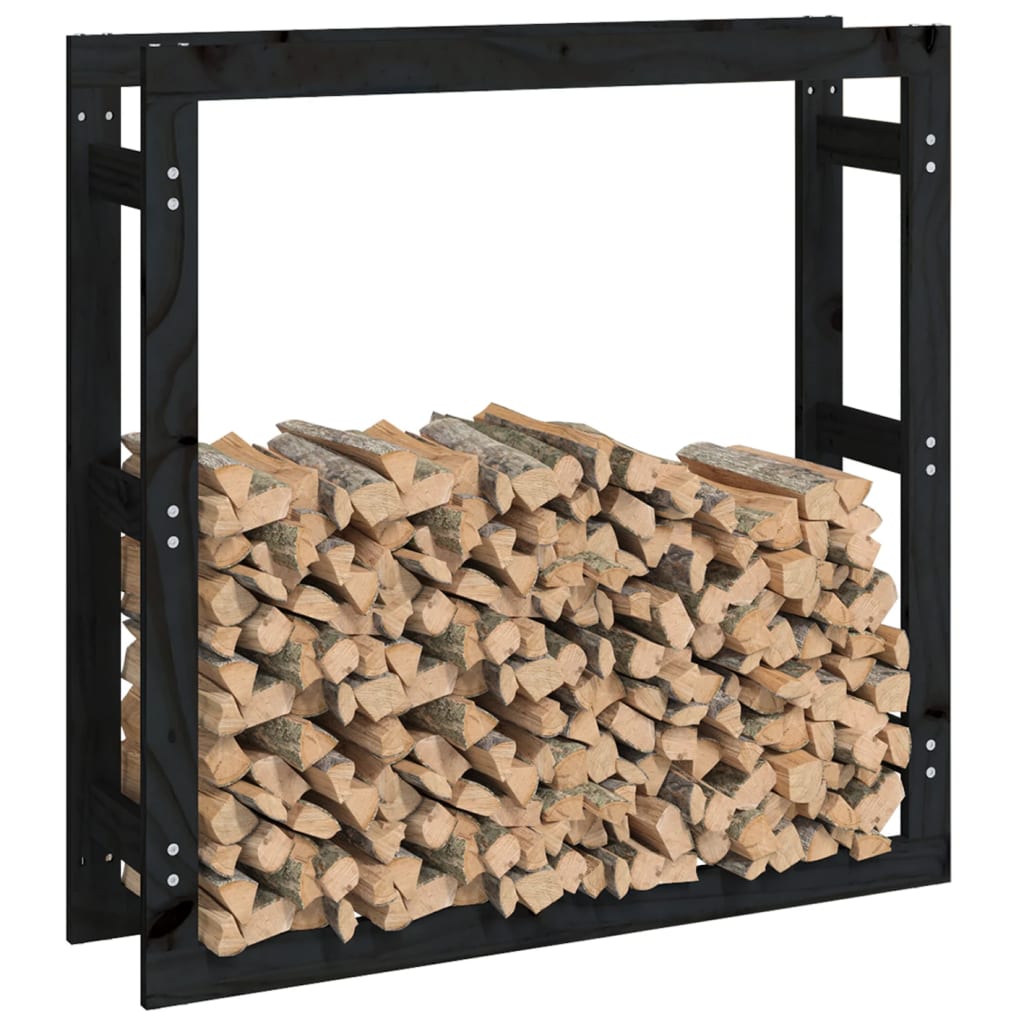 vidaXL Firewood Rack Black 100x25x100 cm Solid Wood Pine