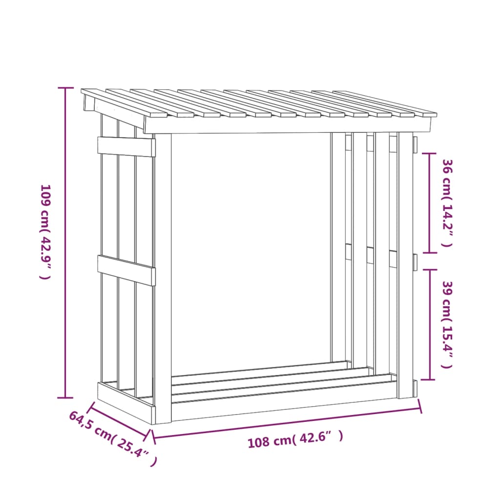 vidaXL Firewood Rack 108x64.5x109 cm Solid Wood Pine