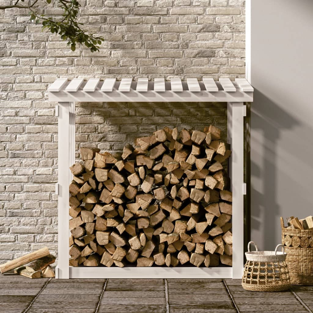 Firewood Rack White 108x64.5x109 cm Solid Wood Pine
