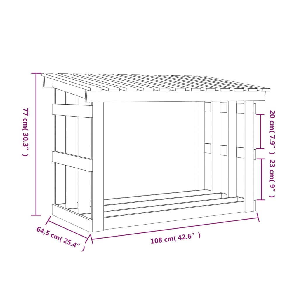 vidaXL Firewood Rack 108x64.5x77 cm Solid Wood Pine