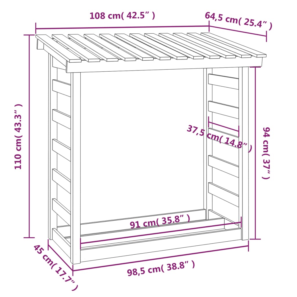 Firewood Rack White 108x64.5x110 cm Solid Wood Pine