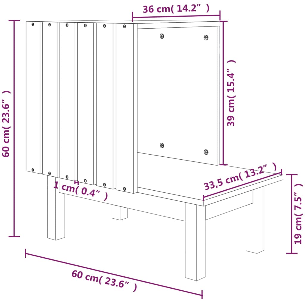 vidaXL Cat House 60x36x60 cm Solid Wood Pine