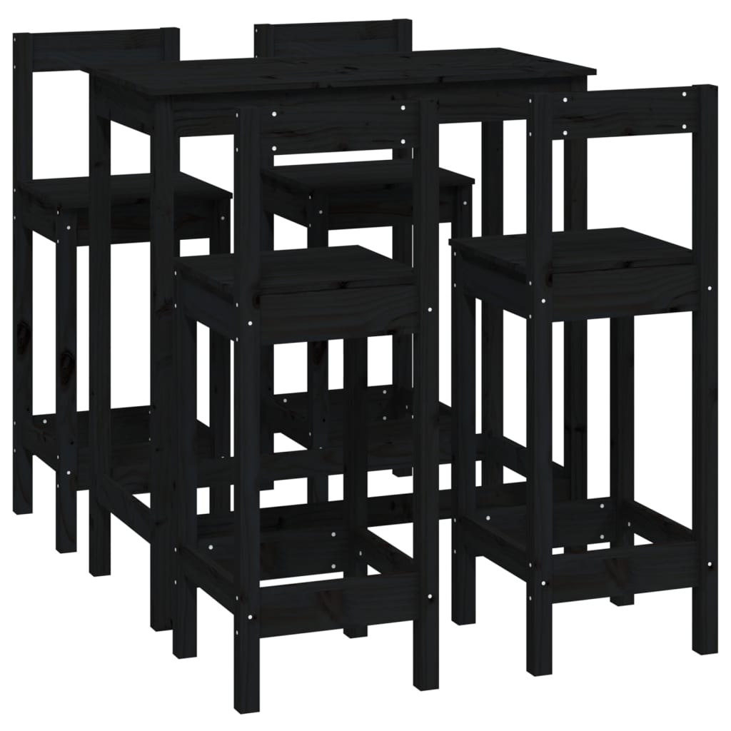 vidaXL 5 Piece Bar Set Black Solid Wood Pine