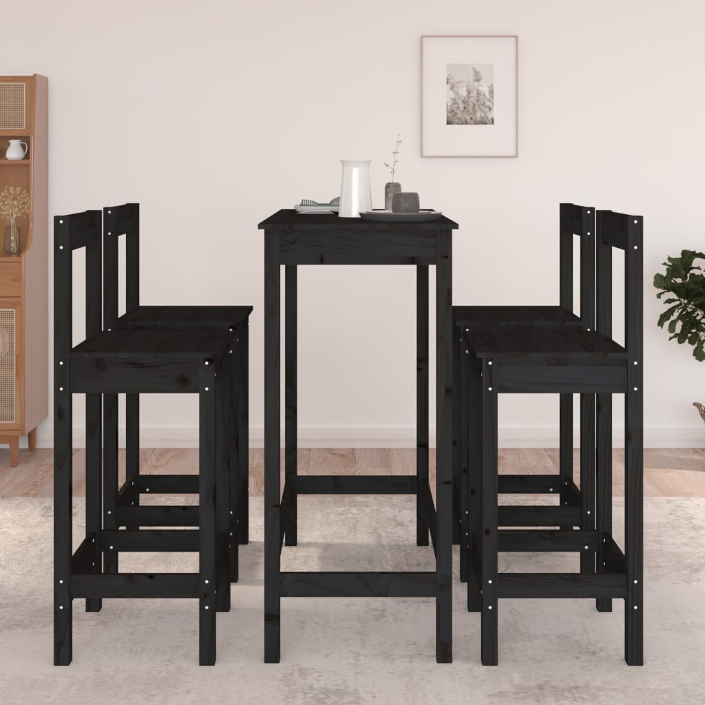 vidaXL 5 Piece Bar Set Black Solid Wood Pine