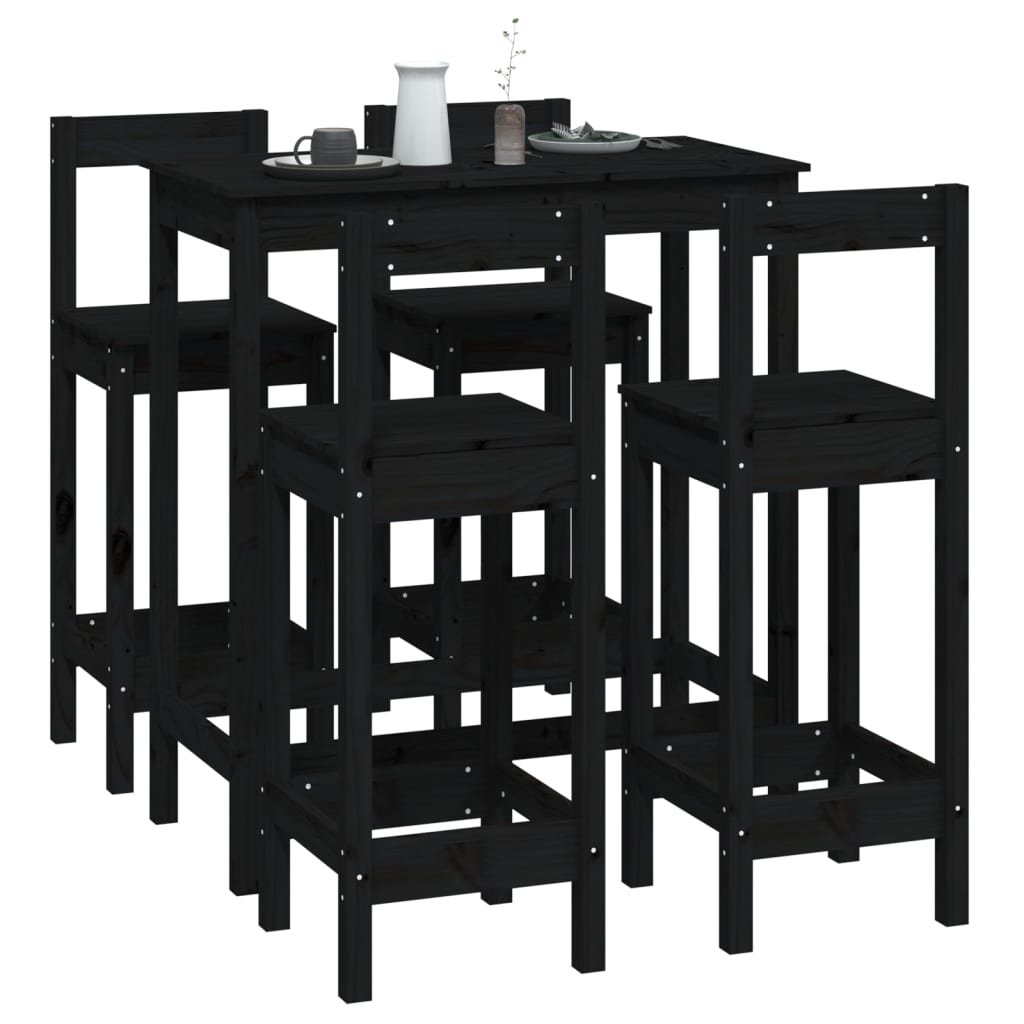 vidaXL 5 Piece Bar Set Black Solid Wood Pine