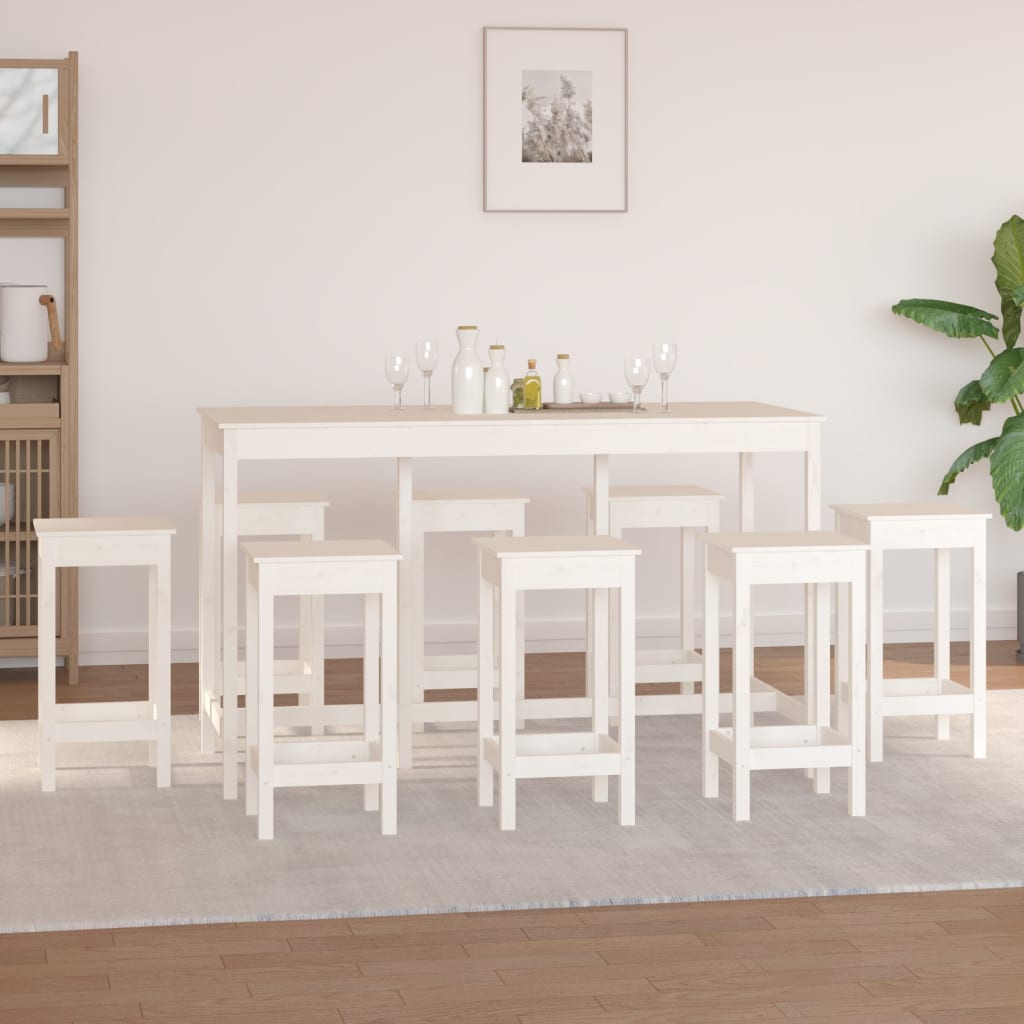 vidaXL 9 Piece Bar Set White Solid Wood Pine