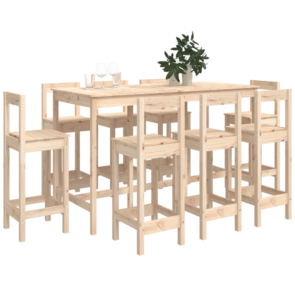 vidaXL 9 Piece Bar Set Solid Wood Pine