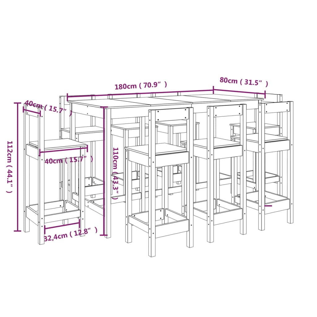 vidaXL 9 Piece Bar Set Solid Wood Pine