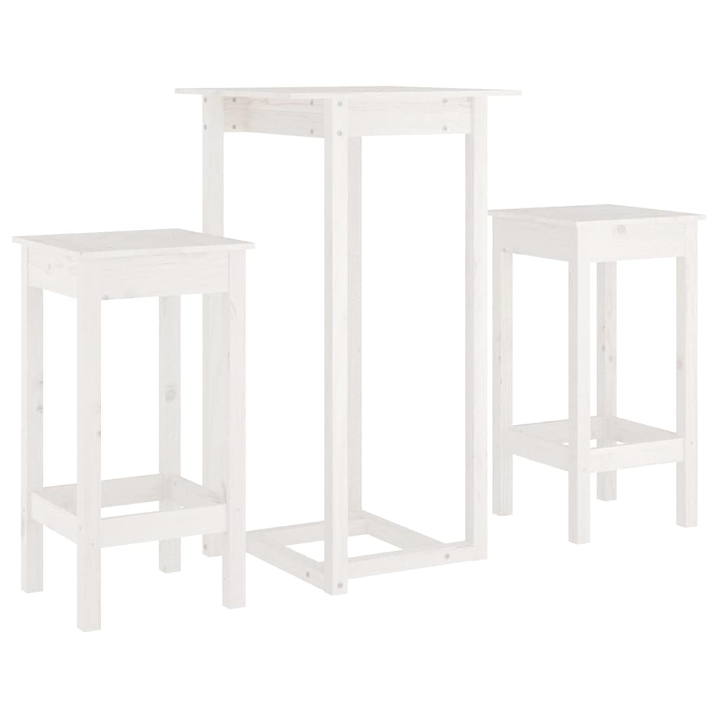 3 Piece Bar Set White Solid Wood Pine