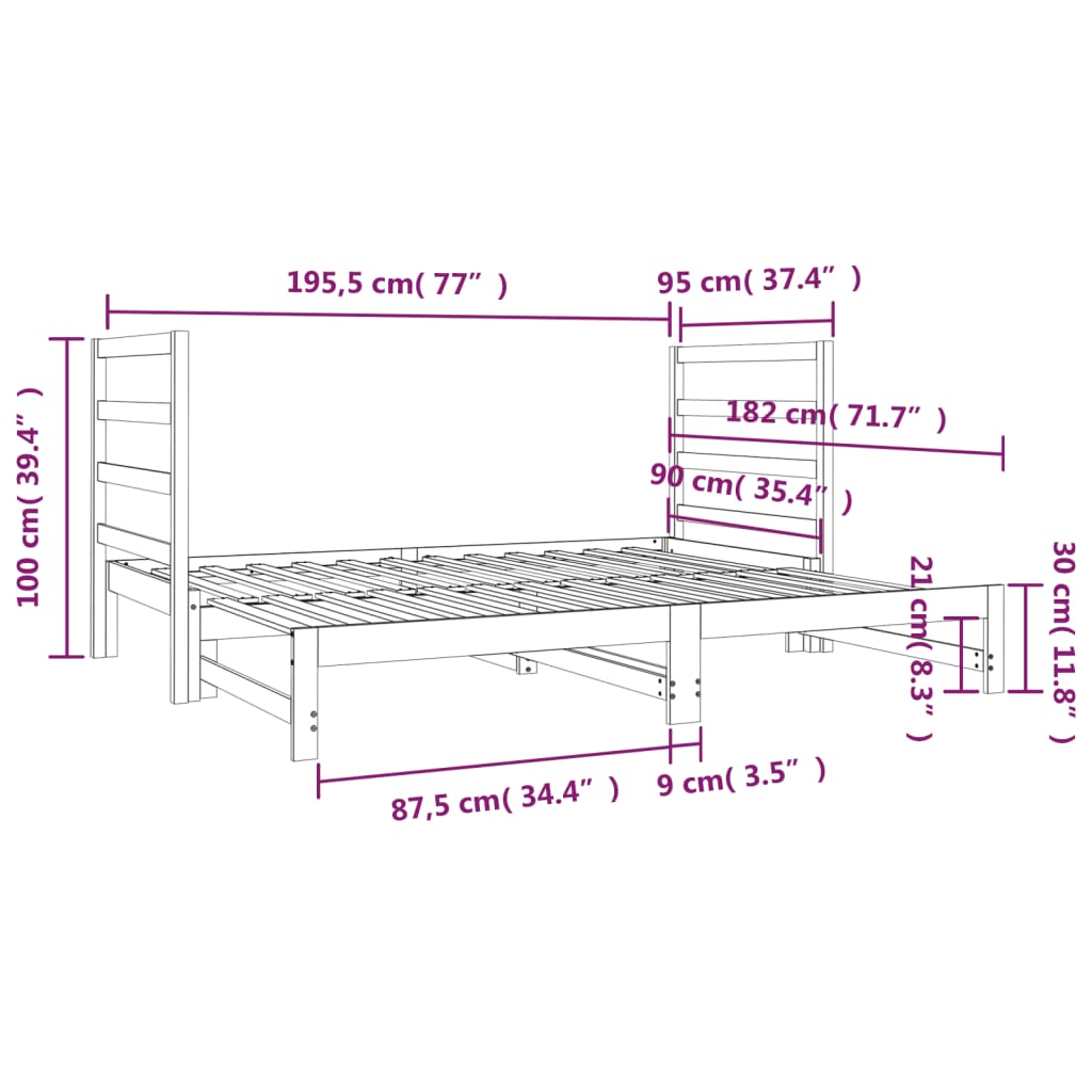 vidaXL Pull-out Day Bed without Mattress White 2x(90x190) cm