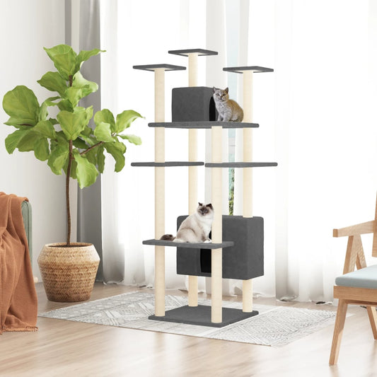 Cat Tree with Sisal Scratching Posts Dark Grey 162 cm