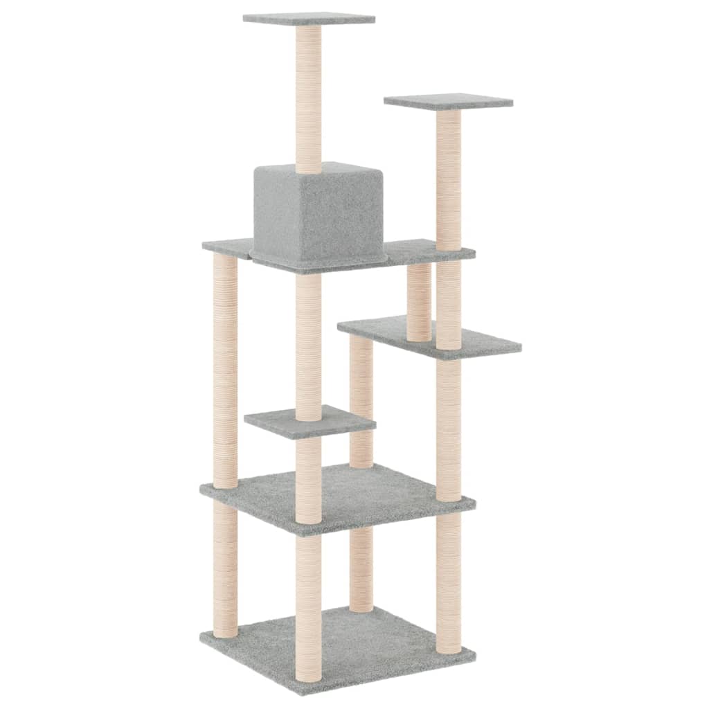 vidaXL Cat Tree with Sisal Scratching Posts Light Grey 153 cm