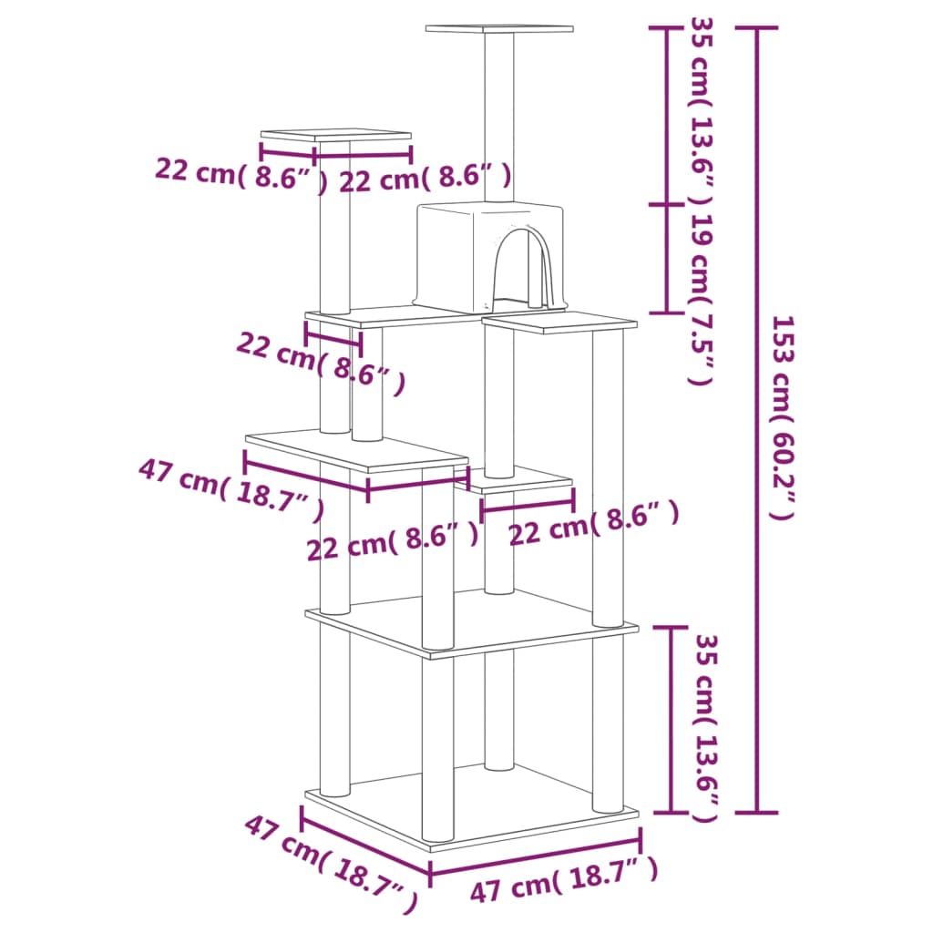 vidaXL Cat Tree with Sisal Scratching Posts Light Grey 153 cm