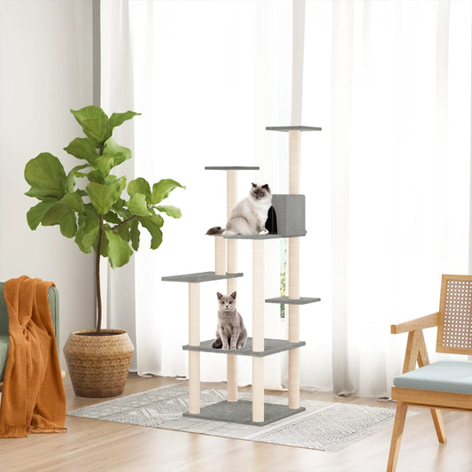 vidaXL Cat Tree with Sisal Scratching Posts Light Grey 153 cm