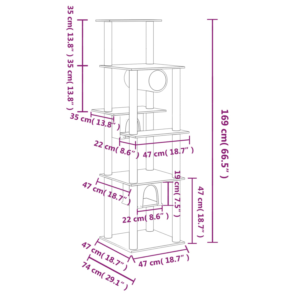 Cat Tree with Sisal Scratching Posts Dark Grey 169 cm