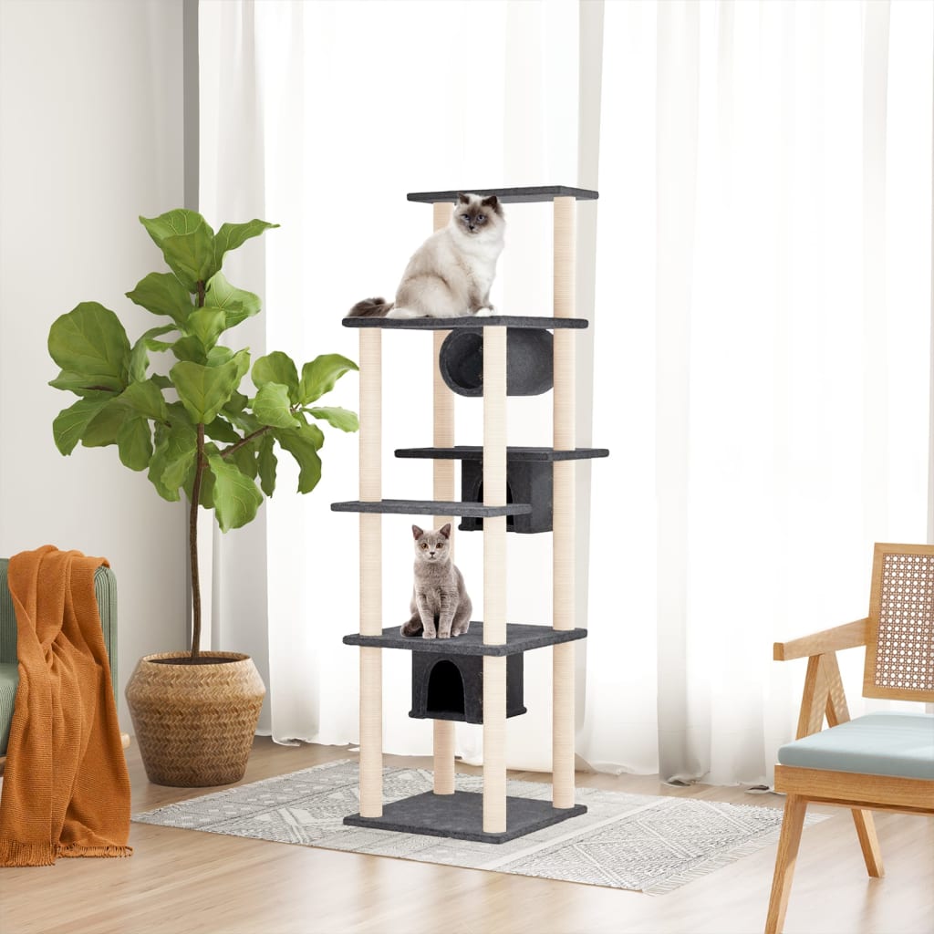 Cat Tree with Sisal Scratching Posts Dark Grey 169 cm