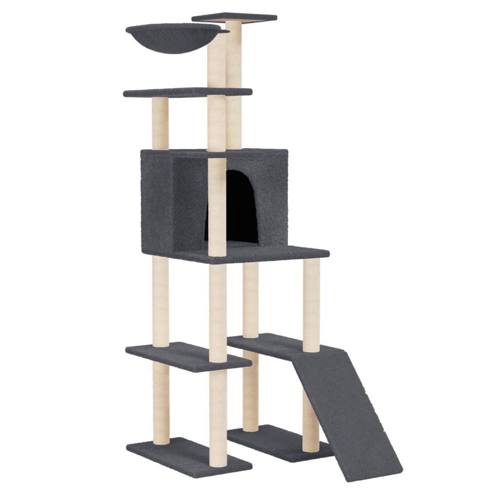 vidaXL Cat Tree with Sisal Scratching Posts Dark Grey 166 cm