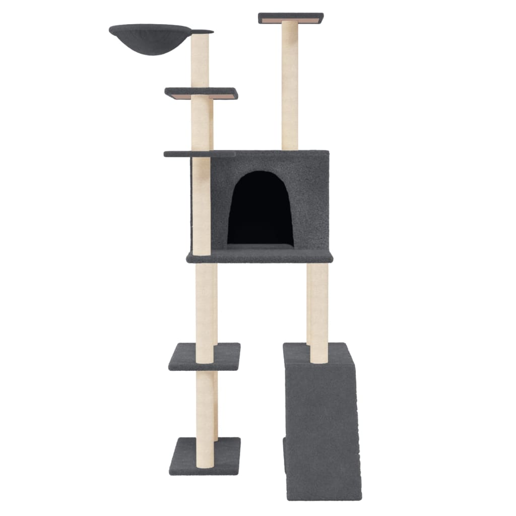 vidaXL Cat Tree with Sisal Scratching Posts Dark Grey 166 cm