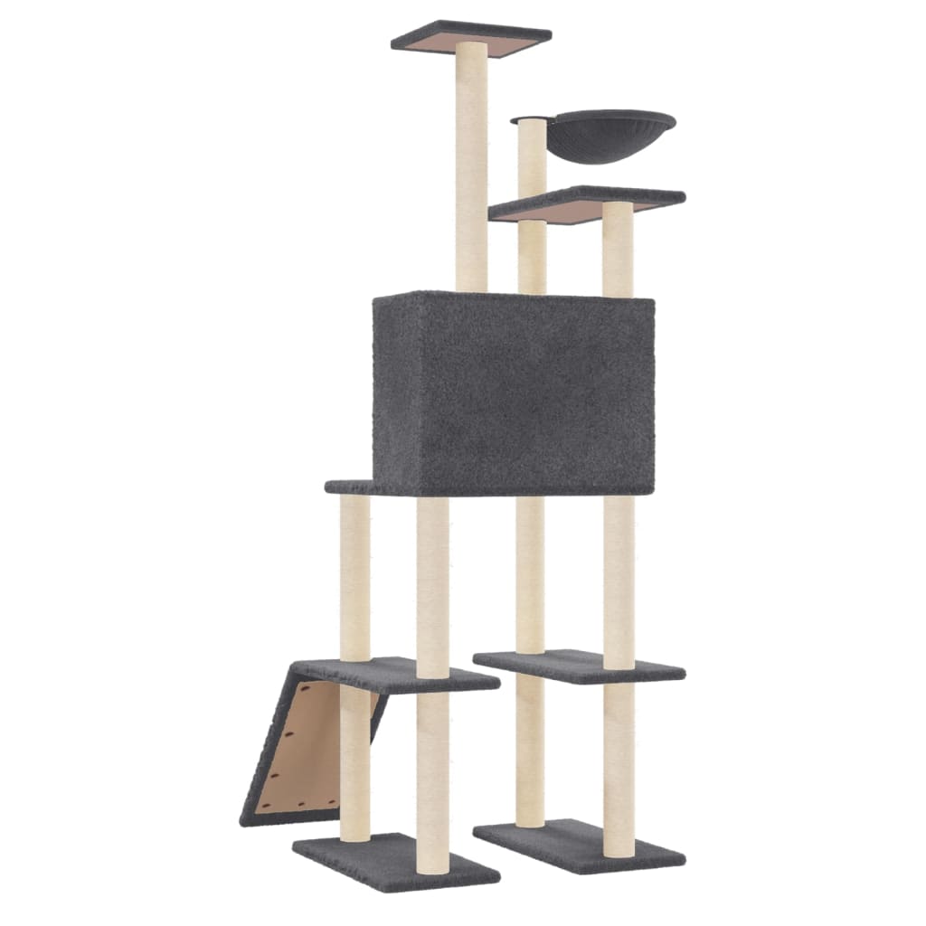 vidaXL Cat Tree with Sisal Scratching Posts Dark Grey 166 cm