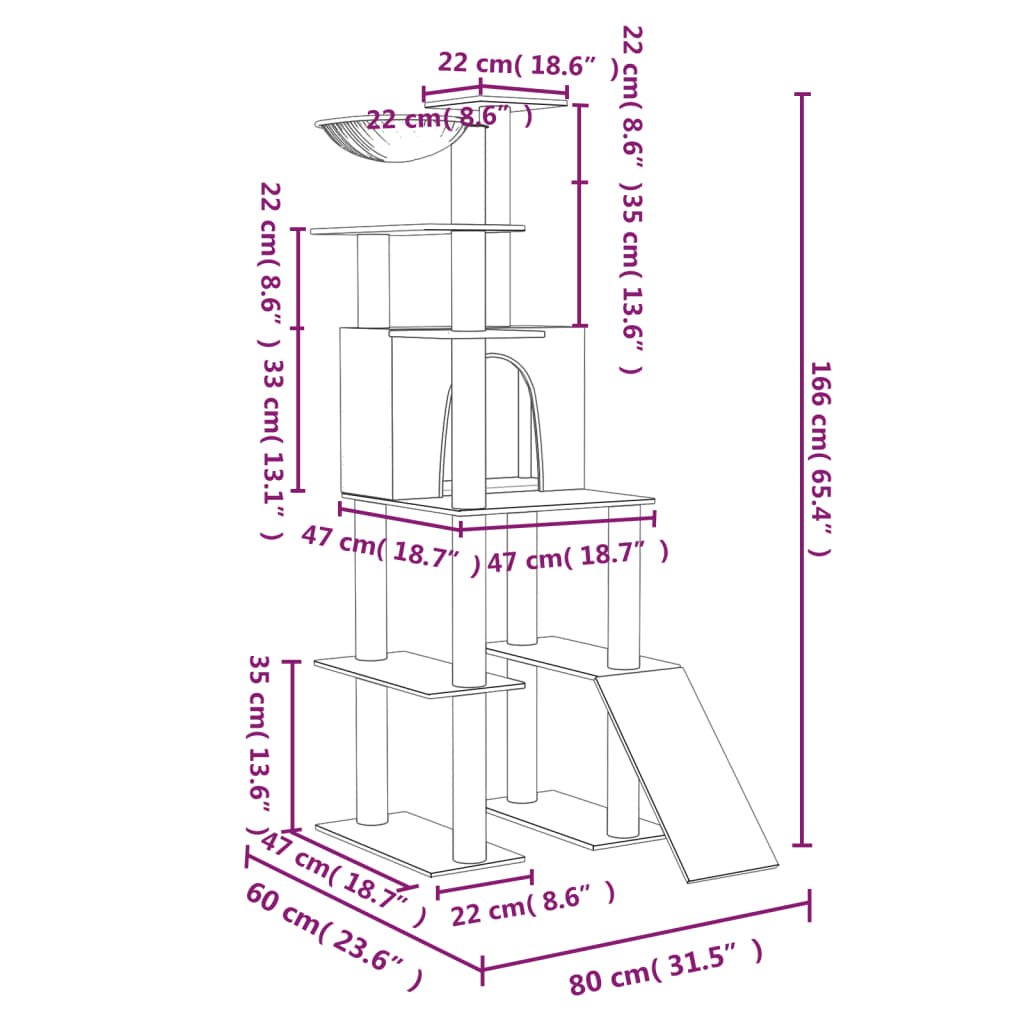 vidaXL Cat Tree with Sisal Scratching Posts Dark Grey 166 cm