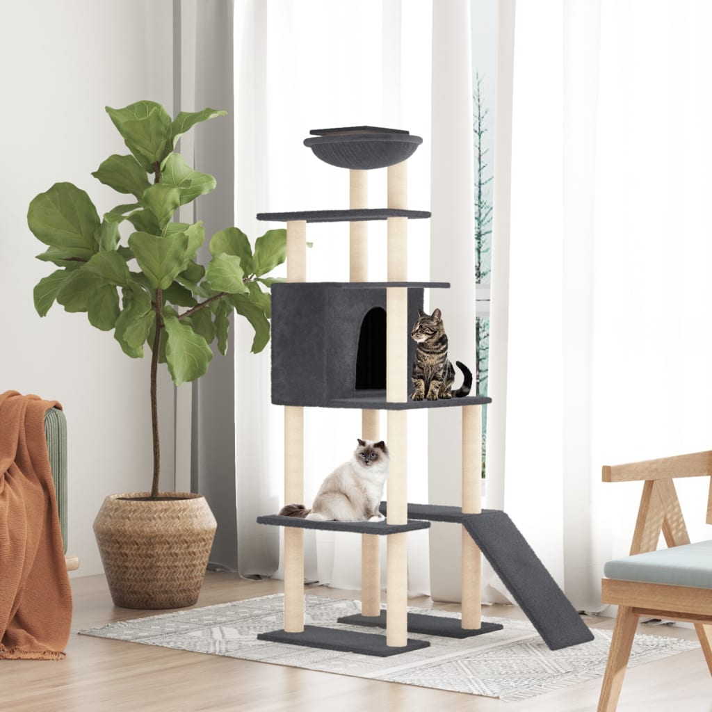 vidaXL Cat Tree with Sisal Scratching Posts Dark Grey 166 cm