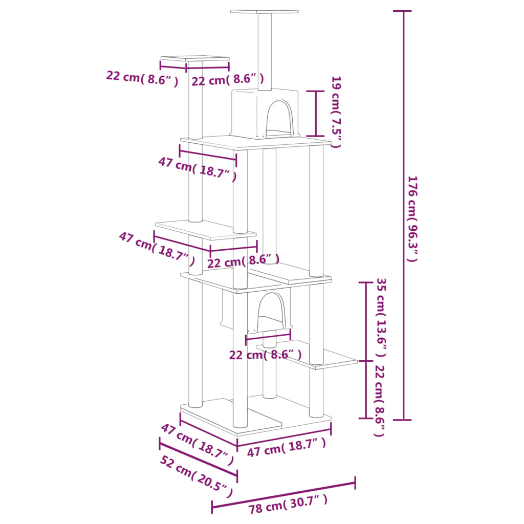 vidaXL Cat Tree with Sisal Scratching Posts Cream 176 cm