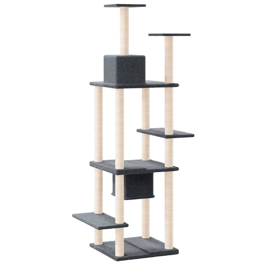 Cat Tree with Sisal Scratching Posts Dark Grey 176 cm