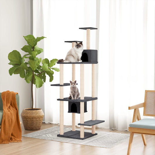 Cat Tree with Sisal Scratching Posts Dark Grey 176 cm