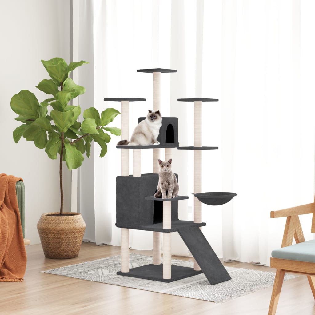 vidaXL Cat Tree with Sisal Scratching Posts Dark Grey 154 cm