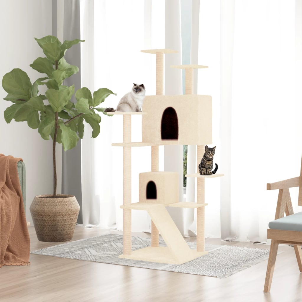 vidaXL Cat Tree with Sisal Scratching Posts Cream 153 cm