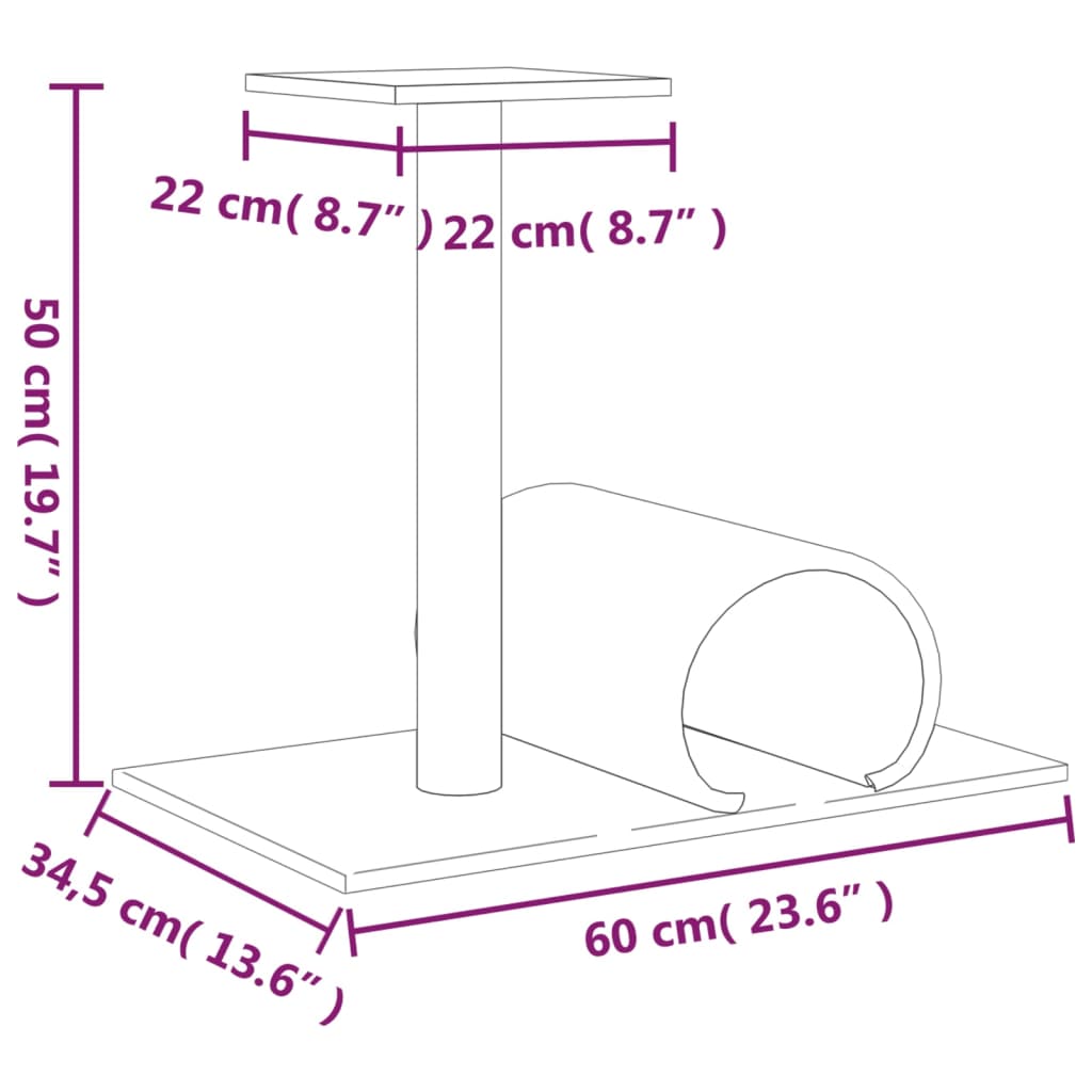 vidaXL Cat Scratching Post with Tunnel Cream 60x34.5x50 cm