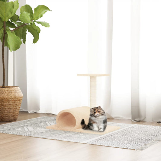 vidaXL Cat Scratching Post with Tunnel Cream 60x34.5x50 cm