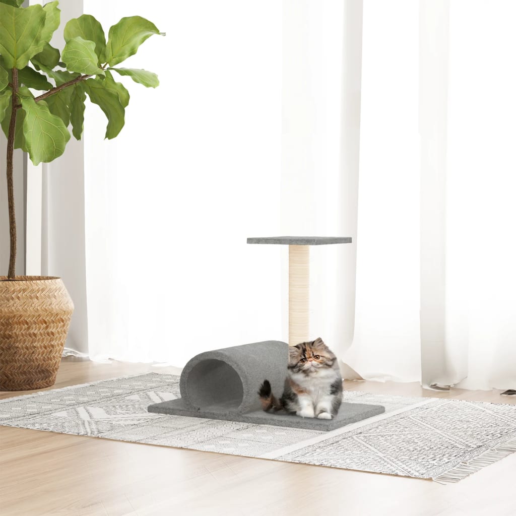 vidaXL Cat Scratching Post with Tunnel Light Grey 60x34.5x50 cm