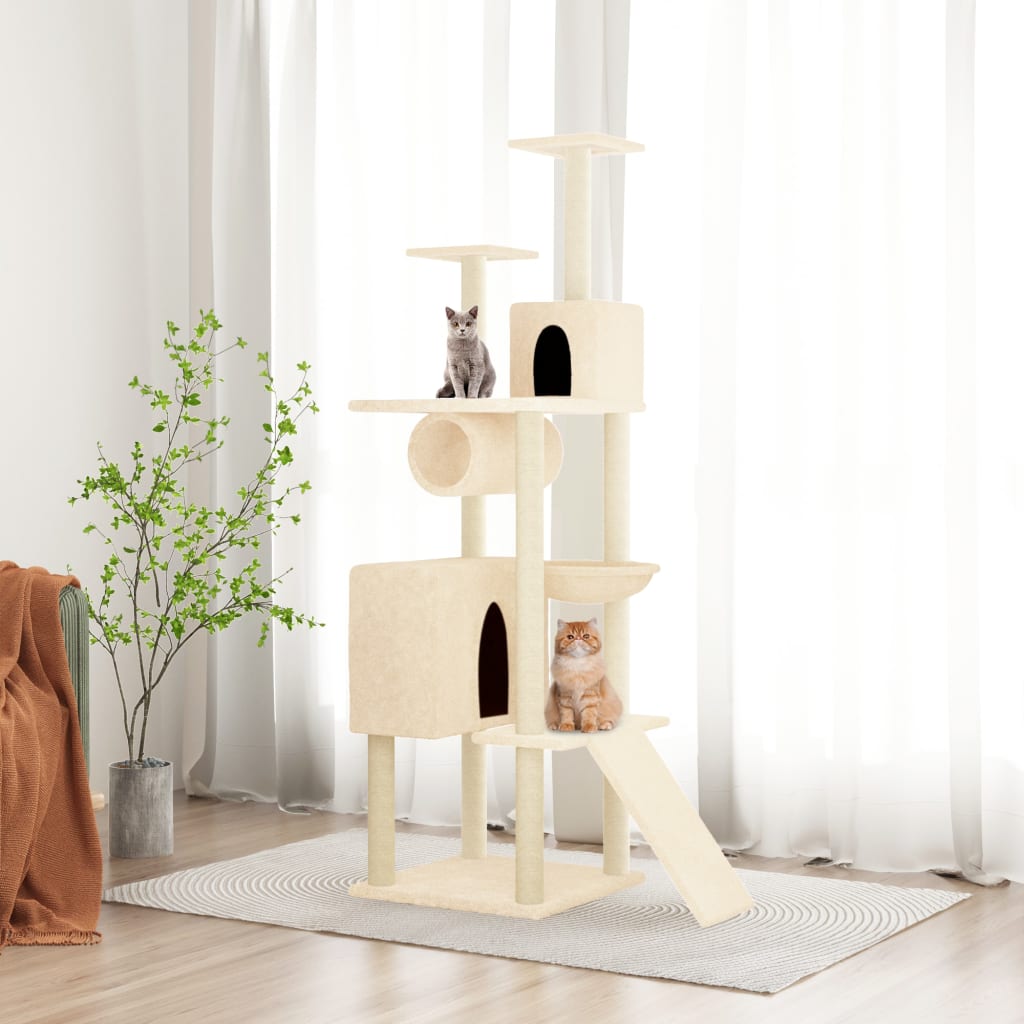 vidaXL Cat Tree with Sisal Scratching Posts Cream 168 cm