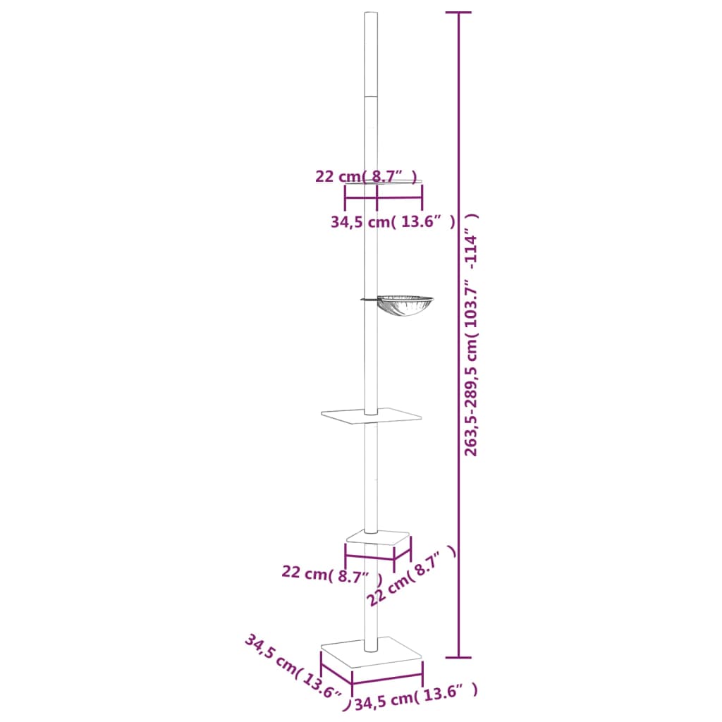 vidaXL Floor to Ceiling Cat Tree Cream 263.5-289.5 cm