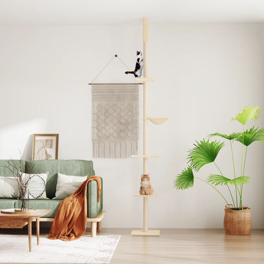 vidaXL Floor to Ceiling Cat Tree Cream 263.5-289.5 cm