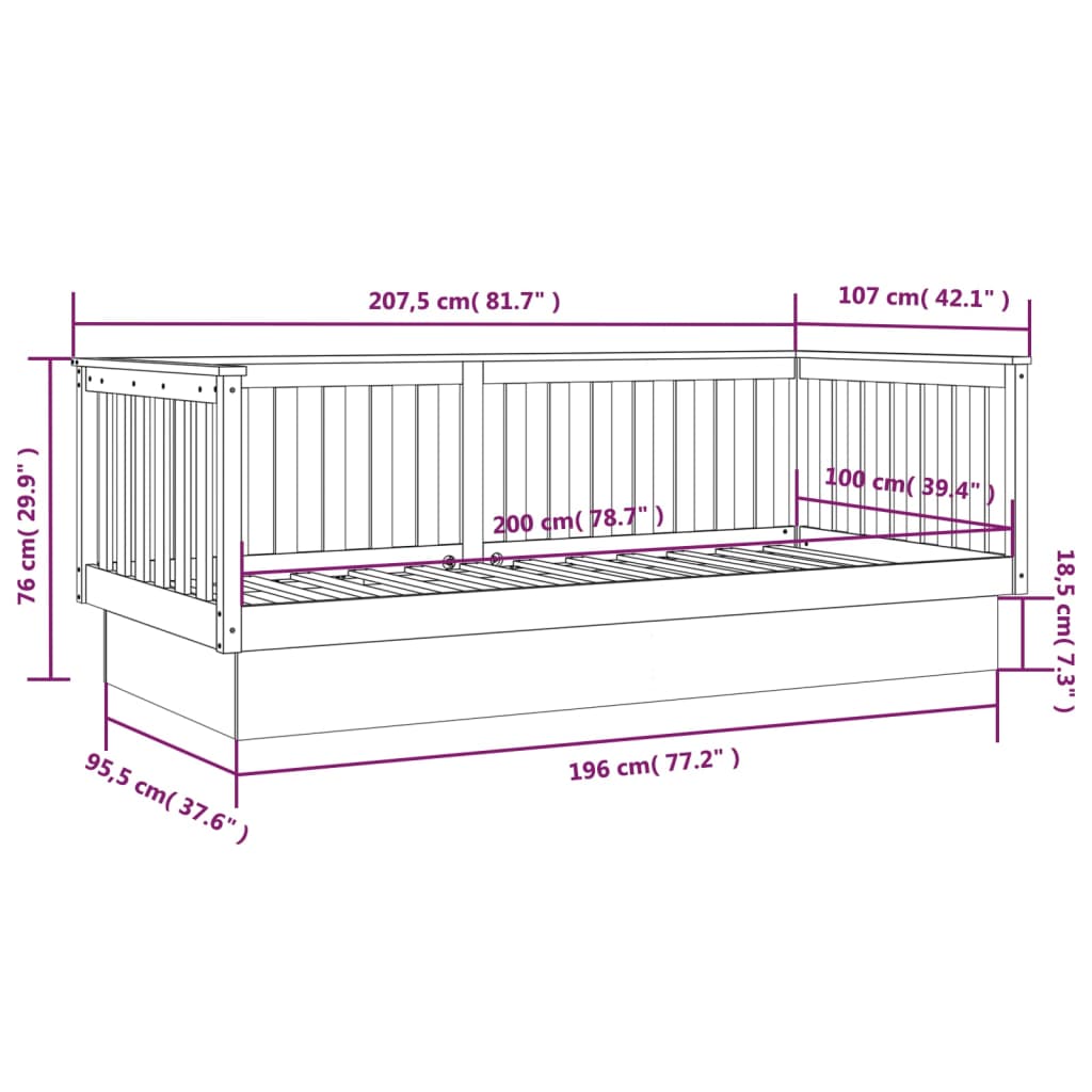 vidaXL Day Bed without Mattress Grey 100x200 cm Solid Wood Pine