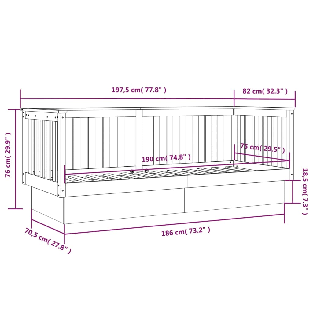 vidaXL Day Bed without Mattress Honey Brown 75x190 cm Small Single Solid Wood Pine