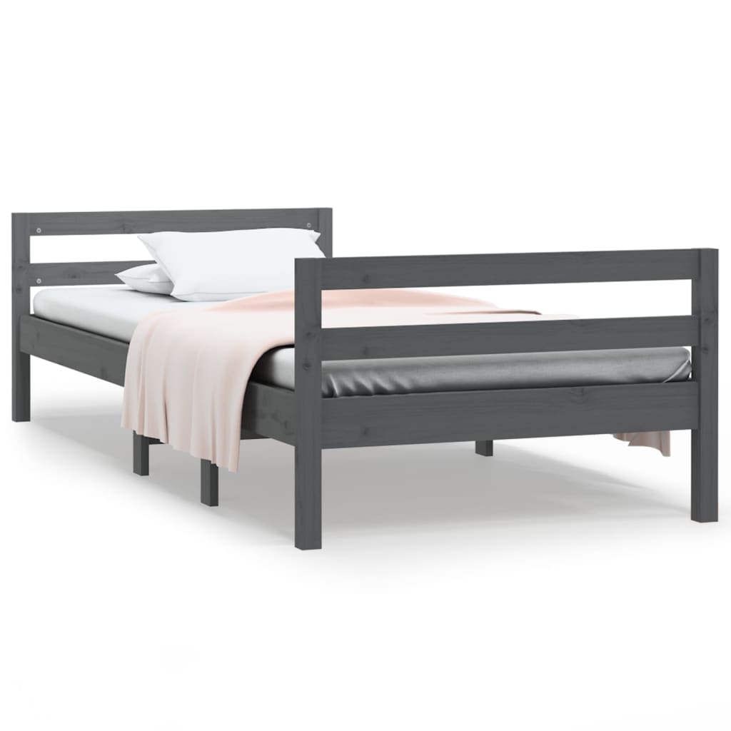 vidaXL Bed Frame without Mattress Grey 90x200 cm Solid Wood Pine