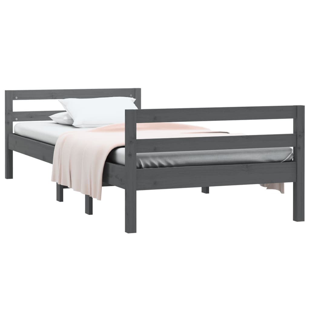 vidaXL Bed Frame without Mattress Grey 90x200 cm Solid Wood Pine