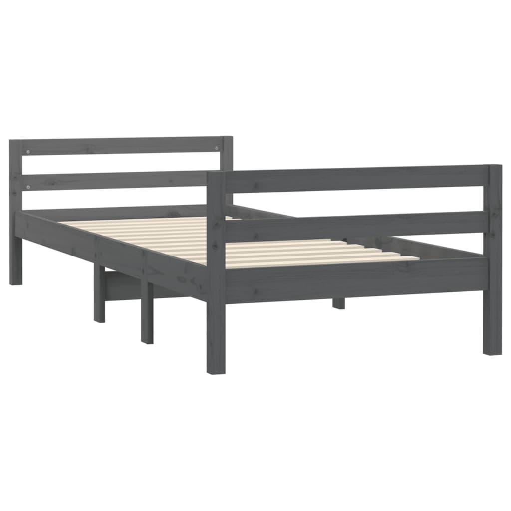 vidaXL Bed Frame without Mattress Grey 90x200 cm Solid Wood Pine