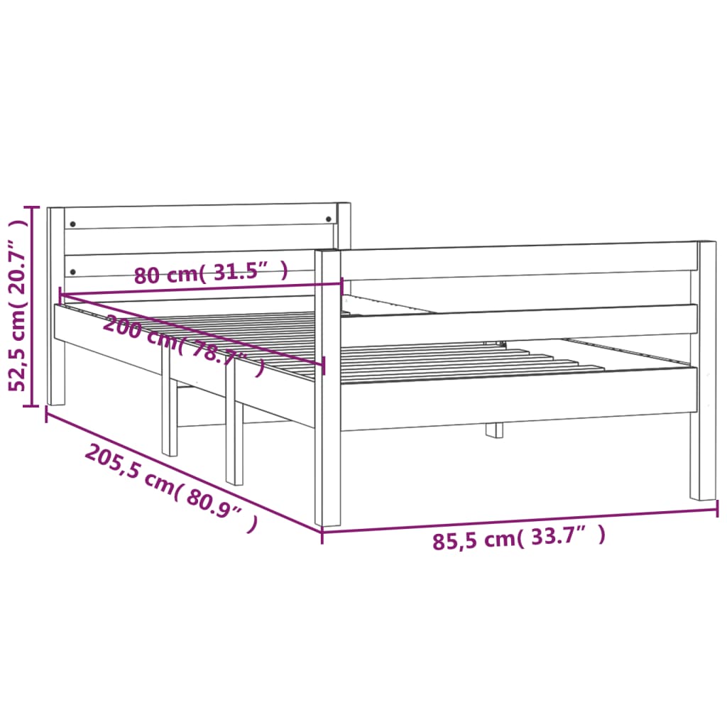 vidaXL Bed Frame without Mattress 80x200 cm Solid Wood Pine