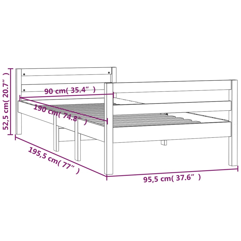 vidaXL Bed Frame without Mattress Honey Brown 90x190 cm Single Solid Wood Pine